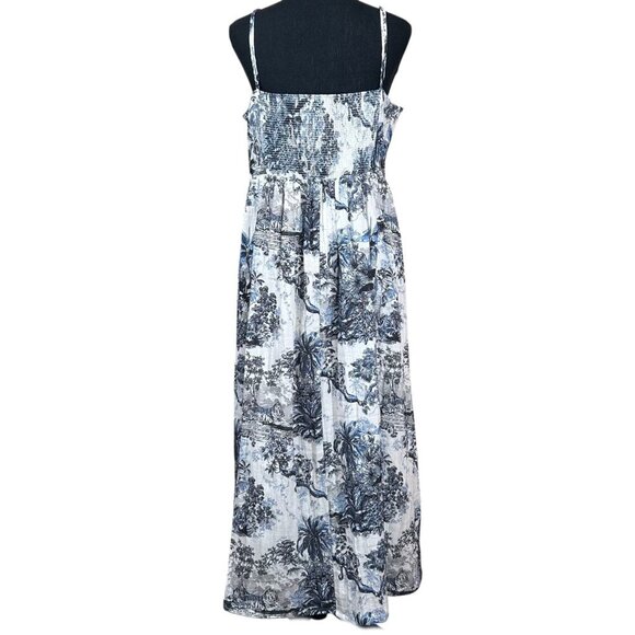 H&M NWT Cream Blue Black Animal Print Smocked Back Midi Dress Size XXL - Picture 4 of 13